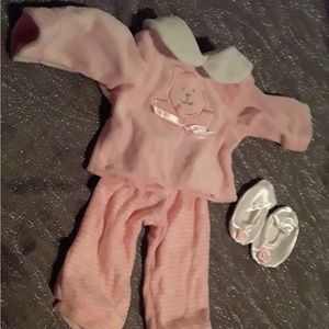 2 Piece Pink Velour and Terry PJ Set and Satin Like Slippers for 18" Dolls.